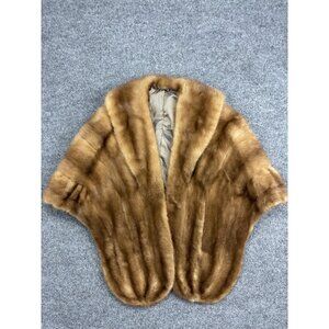 Vintage Fur Cape Womens One Size Brown Shawl Wrap Evening Formal Coat Stole